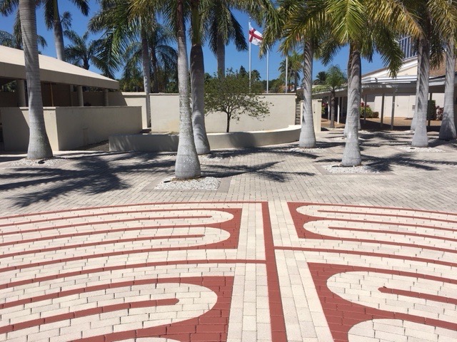 looking for labyrinths at St. Bonifice on Siesta Key
