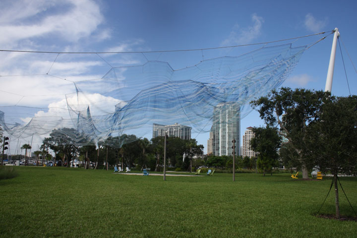 St. Pete Pier star sculpture is an aerial net called Bending Arc by Janet Echelman
