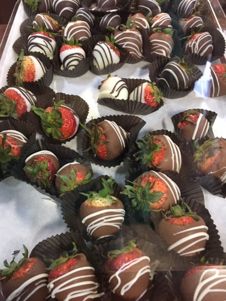 Valentine's day - strawberries dipped in chocolate at angell& Phelps in Daytona Beach