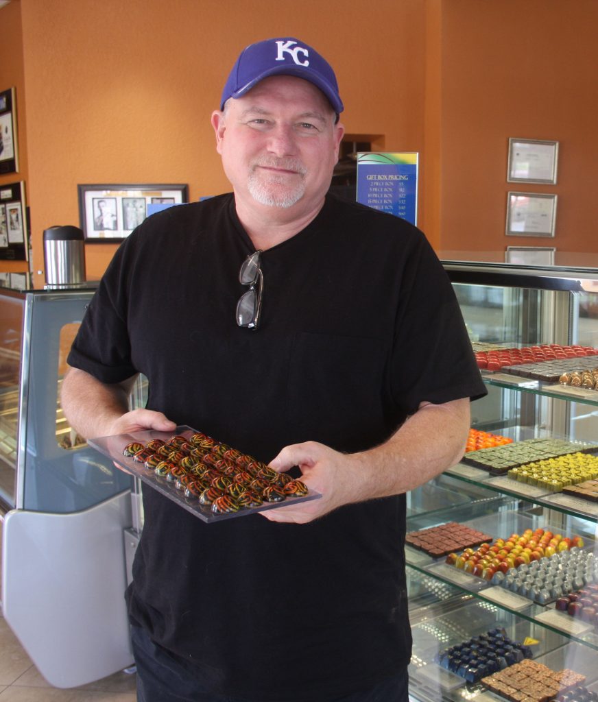 Valentine's Day - Bill Brown displays chocolates at William Dean Chocolates in Belleair Beach